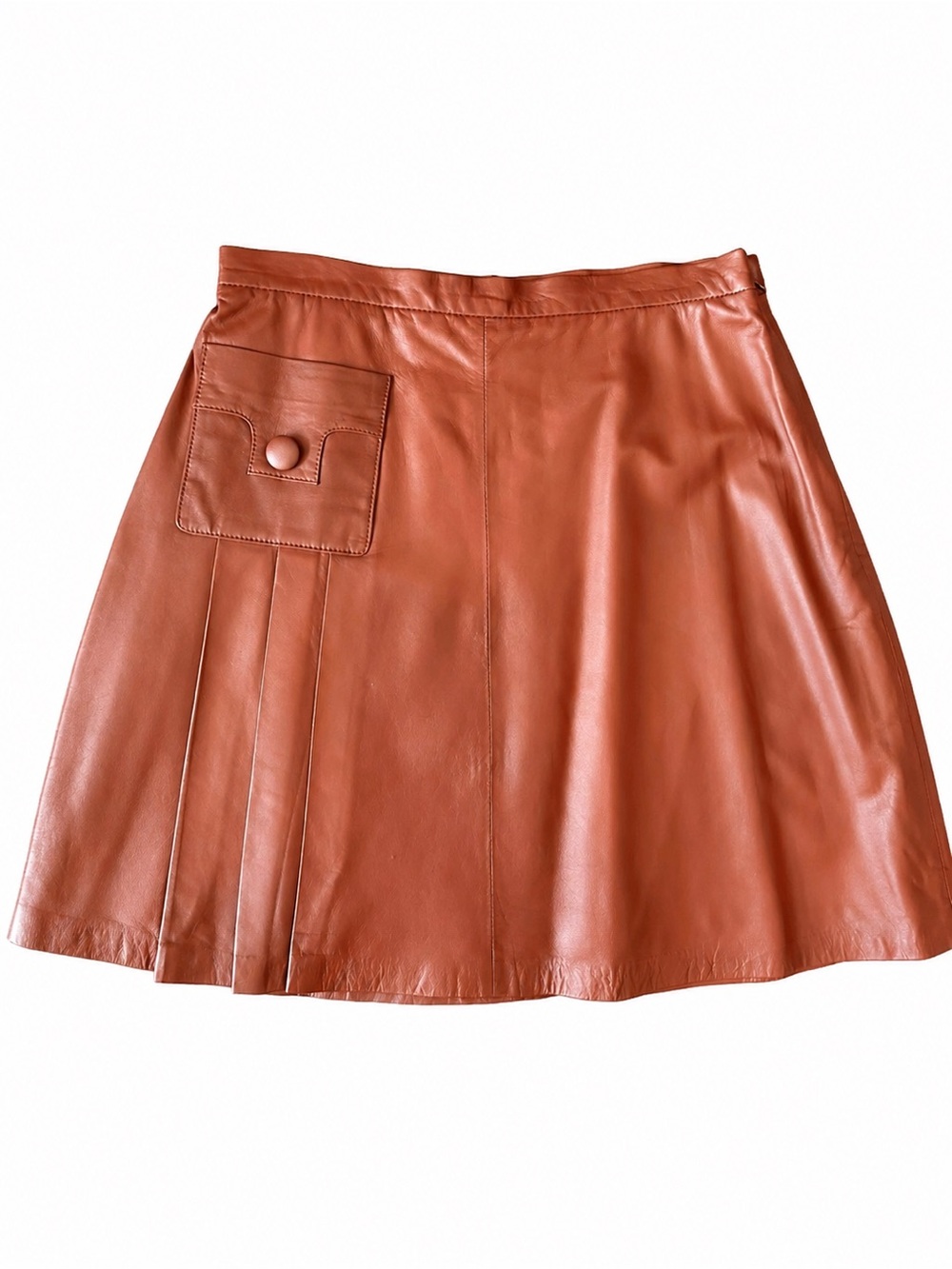 NEW RAOUL Leather Skirt Cognac Brown Pleated